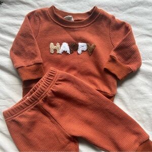 Baby Waffle Knit Two Piece “Happy”‎ Set in Burnt Orange Fall / Autumn
